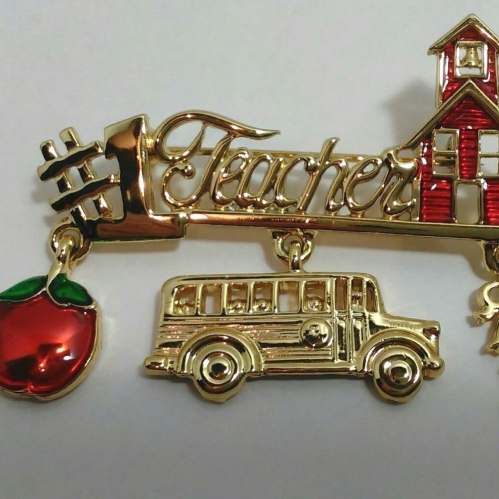 Danecraft Gold Tone Enamel Brooch Teacher Gift